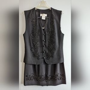 Vintage Liz Claiborne Petite Collection Beaded Vest and Skirt